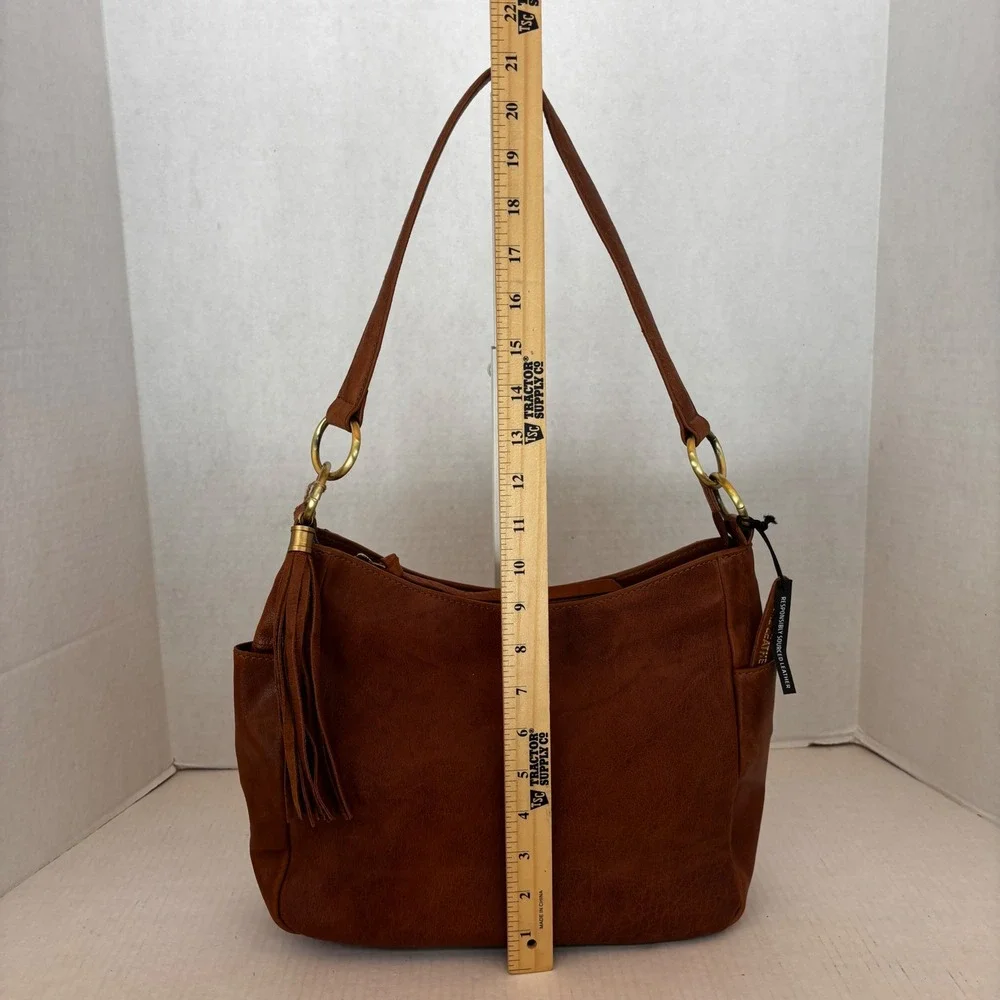 Écotorie‎ Bleu Leather Hobo Bag Women's Brown Tassel Shoulder Bag New
